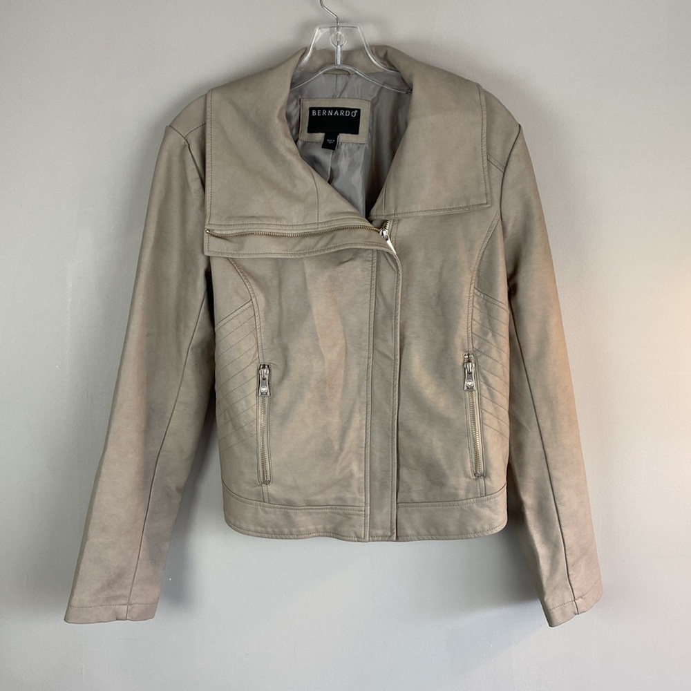 Bernardo Taupe Faux Leather Moto Jacket Size Medium